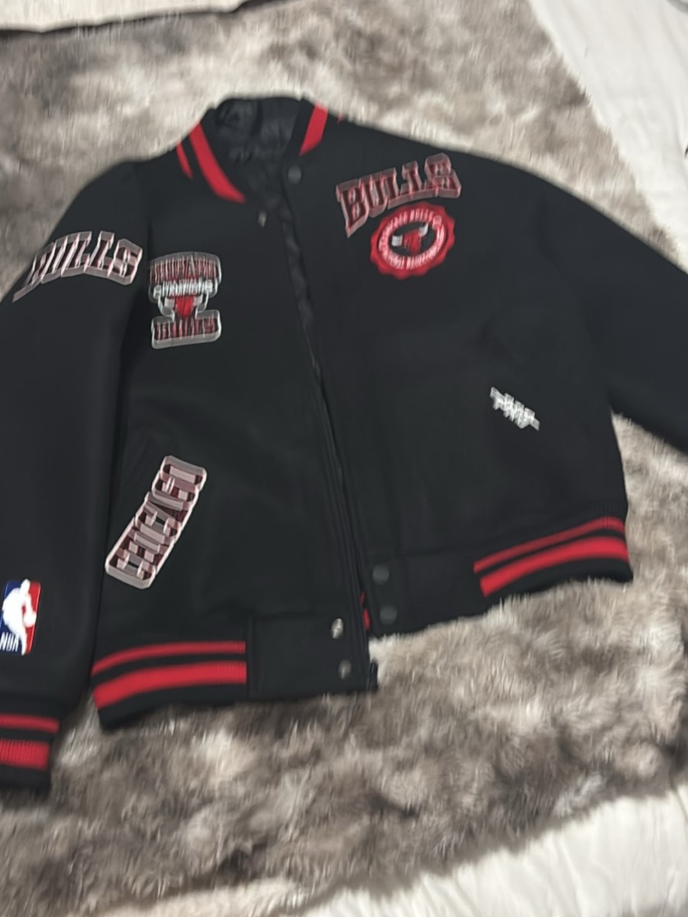 Kids Black and Red Team Patch Varsity Jacket